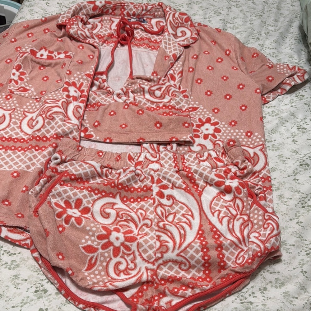 Red and White Patterned Pajama Set